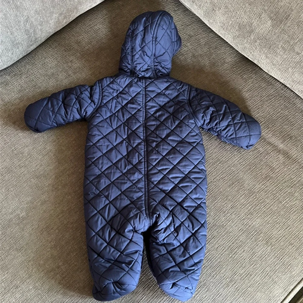 Ralph Lauren Navy Blue Quilted Bunting Snowsuit Hooded Fleece Lined 3M Infant